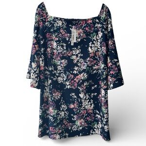 NWT Aqua LONG BELL SLEEVE FLORAL SHIFT DRESS Large WEARABLE ART Flowy MINI